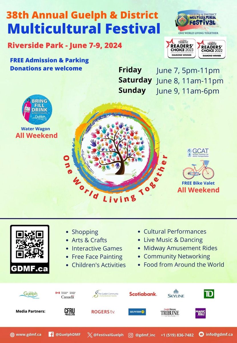 HSoGuelph's tweet photo. #GUELPH AND DISTRICT MULTICULTURAL FESTIVAL INVITES YOU!
Join the 38th GDMF, @FestivalGuelph, from June 7-9, 2024, at Riverside Park! Enjoy a celebration of diversity with food, music, dance, and cultural displays. Bring your friends and family for a fun-filled weekend!
#GDMF2024 https://t.co/ZRuAqBnwFr