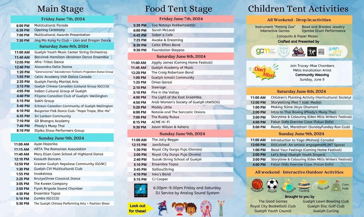 HSoGuelph's tweet photo. #GUELPH AND DISTRICT MULTICULTURAL FESTIVAL INVITES YOU!
Join the 38th GDMF, @FestivalGuelph, from June 7-9, 2024, at Riverside Park! Enjoy a celebration of diversity with food, music, dance, and cultural displays. Bring your friends and family for a fun-filled weekend!
#GDMF2024 https://t.co/ZRuAqBnwFr