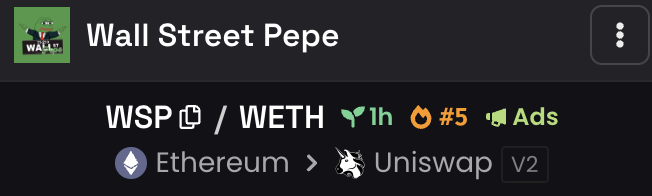 WSPCOINETH's tweet photo. #Wsp Dexscreen Trending 5 now

#Wsp #WallStreetPepe https://t.co/PWR1MRsP9f