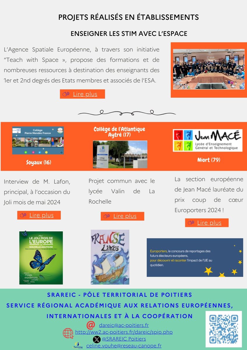 SRAREICPoitiers's tweet photo. #Newsletter 59   
👉Accompagnement candidature #erasmusplus 
👉#ErasmusDays2024
👉Projets-IN @ofaj_dfjw 
👉franco-allemand en @RANouvAquitaine 
👉Guide du #détachement pour #enseigner 🌍🌎
👉#Projets réalisés en établissements
https://t.co/dGOwyZRaWF https://t.co/C6c5gfrBe2