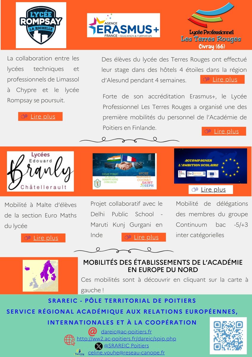 #Newsletter 59   
👉Accompagnement candidature #erasmusplus 
👉#ErasmusDays2024
👉Projets-IN <a href="/ofaj_dfjw/">🇫🇷 OFAJ_DFJW 🇩🇪</a> 
👉franco-allemand en <a href="/RANouvAquitaine/">Région académique Nouvelle-Aquitaine</a> 
👉Guide du #détachement pour #enseigner 🌍🌎
👉#Projets réalisés en établissements
ww2.ac-poitiers.fr/dareic/spip.ph…