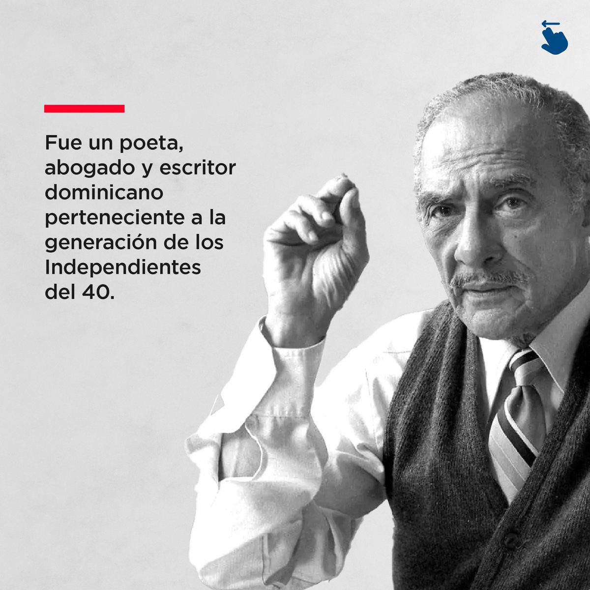 MiculturaRD's tweet photo. Hoy conmemoramos el natalicio de Pedro Mir, nuestro gran poeta nacional.

Por eso, en nuestra sección “Personaje de la semana” te invitamos a conocerlo. 

#PedroMir #OrgulloDominicano #MinisteriodeCulturaRD https://t.co/0IPe8rKVel