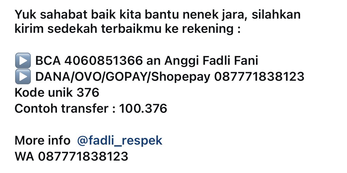 burnithw_'s tweet photo. HELP SHARE DAN RT!!!

Kejadian di palembang, nenek Jara usia 72 tahun DITABRAK LARI sama pengendara mobil, saat ini nenek Jara cuman bisa dirawat di rumah dan mengeluh kesakitan dan BUTUH DONASI JUGA!!!

info dari ig : @fadli_respek https://t.co/fmGOIHqDry