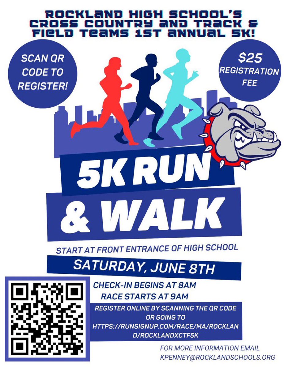 rhsbulldogs_xc's tweet photo. Sign up for our 5k fundraiser this Saturday at Rockland High School! All proceeds go to our cross country and track teams! Registration starts at 8am and the race starts at 9am! https://t.co/76AbQFNXOt https://t.co/CYX0JnouWA