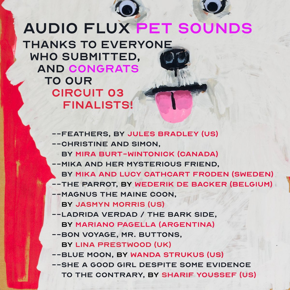 ✨Introducing our Pet Sounds Finalists, selected from a stunning pool of 71 submissions from 13 countries (!) ✨ @jayy_gee_bee @mirabw @raukarna @jasmyn_morris @mmarianop @LinaLinelli @Scenery_Studios @reefsoundz