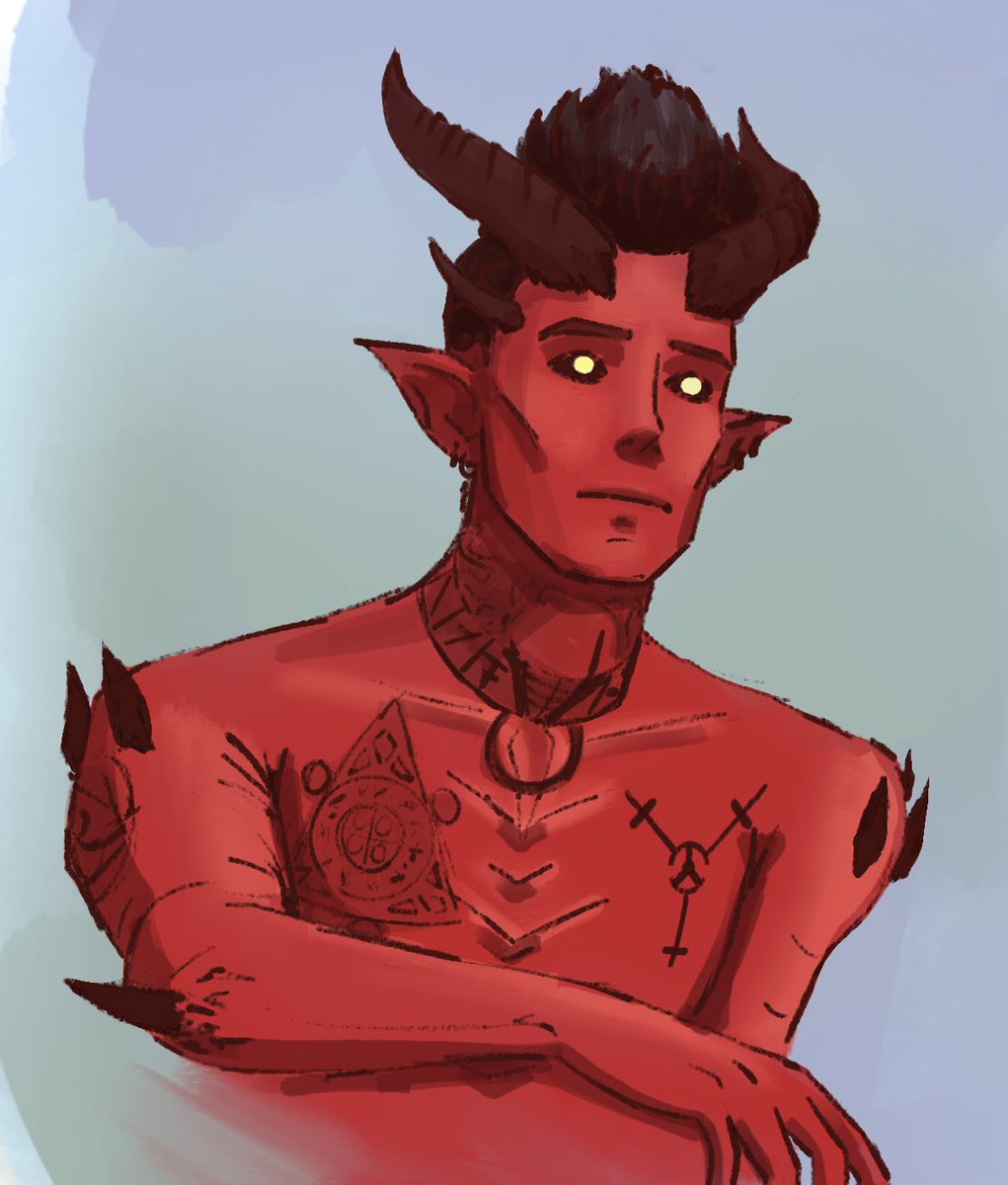 Dead5pider's tweet photo. @izssleepy Cheers to 10k, you deserve it!! Here’s Mochar Yorke, human tiefling wizard I’ve had for years, I love how you use reds in your art so I think he’d look fantastic(= https://t.co/gikTvxYUZe