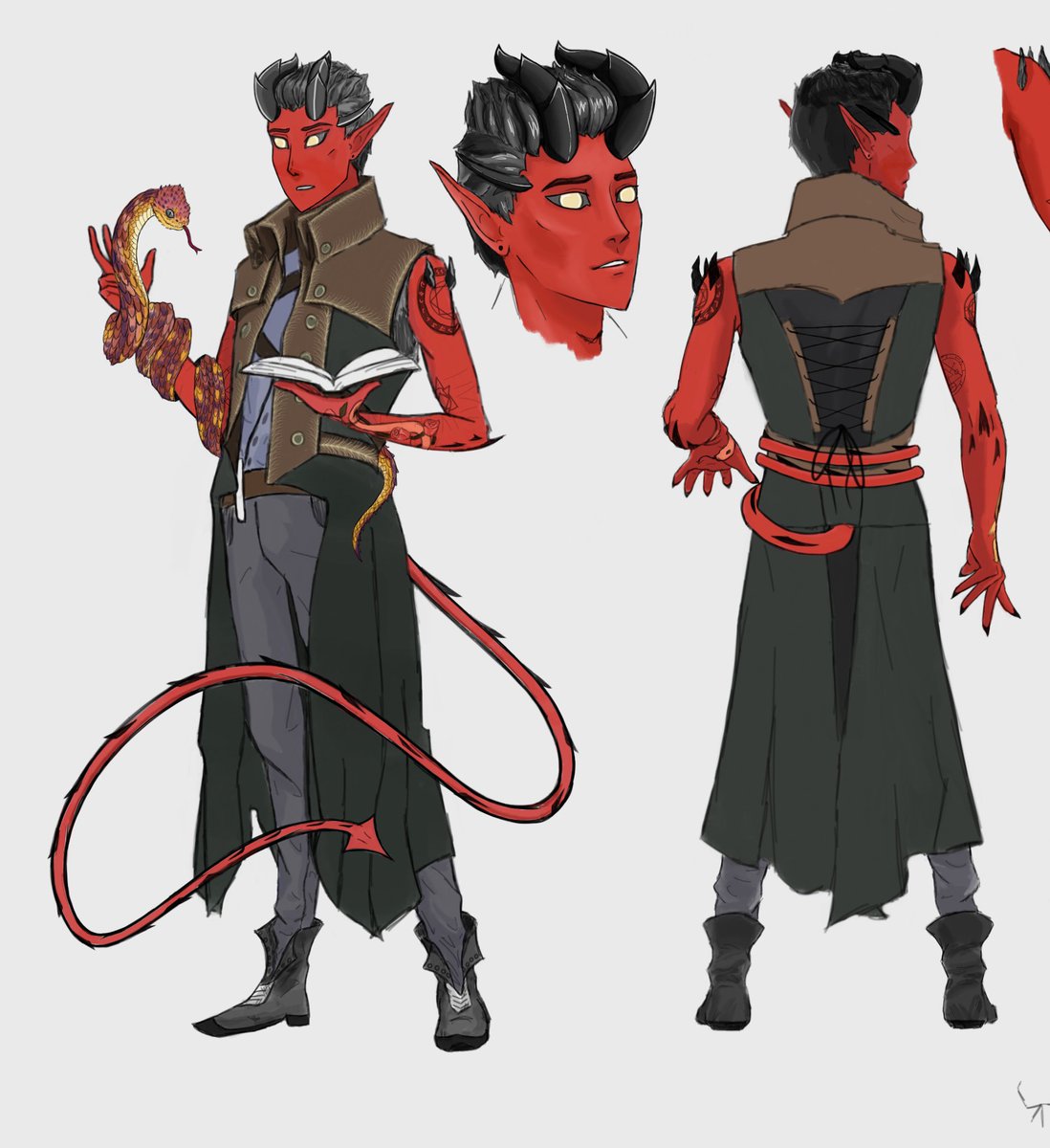 Dead5pider's tweet photo. @izssleepy Cheers to 10k, you deserve it!! Here’s Mochar Yorke, human tiefling wizard I’ve had for years, I love how you use reds in your art so I think he’d look fantastic(= https://t.co/gikTvxYUZe