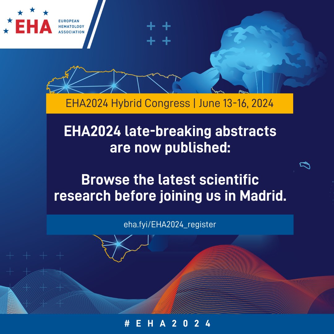 📣 #EHA2024 late-breaking abstracts are now available online. Get ready to join us in Madrid by browsing the latest #hematology research, to be presented during the Plenary Abstracts Session and Late Breaking Oral Session on June 15 &amp; 16.
Browse abstracts: eha.fyi/EHA2024_abstra…