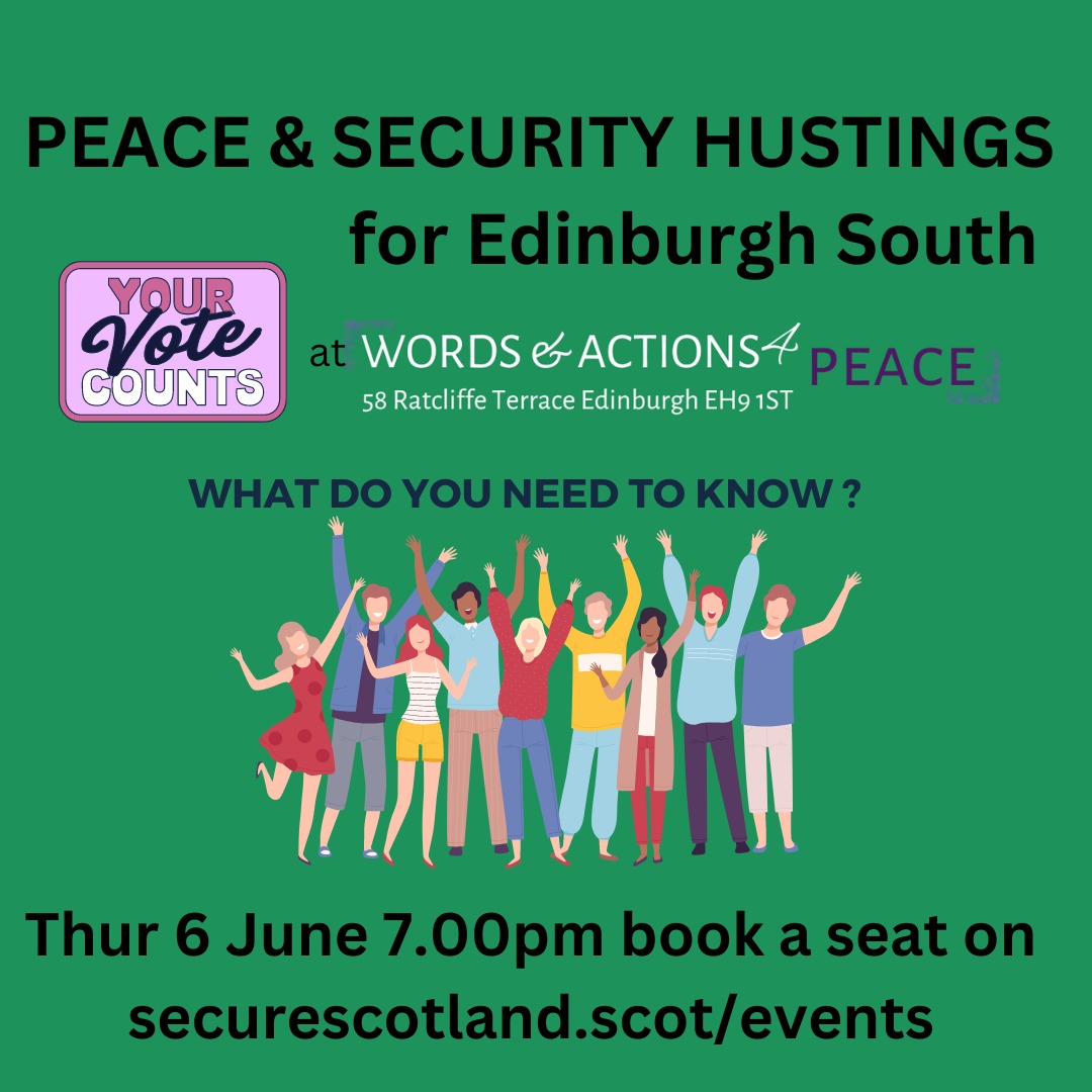 Peace & Justice (@peacejusticesco) on Twitter photo Come and quiz your election candidates about peace and security issues at 58 Ratcliffe Terrace EH9 1ST this Thursday 6 June from 7pm with <a href="/SecureScotland/">Secure Scotland</a> Come and quiz your election candidates about peace and security issues at 58 Ratcliffe Terrace EH9 1ST this Thursday 6 June from 7pm with <a href="/SecureScotland/">Secure Scotland</a>