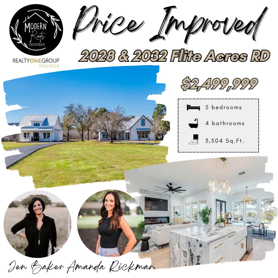 Price Improved!✨

Facebook: 
Amanda Simon Rickman, Modern Roots Realty Group
Jen Baker - Realtor, Realty One Group Prosper

Instagram: 
@fourleggedfarmhouse
@jen.baker.realtor

#welcomehome #homesforsale #PriceImprovement #modernrootsrealtygroup #keysplease #atxrealestate