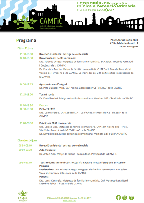 CAMFiC's tweet photo. El #CongresEcoAP de la #CAMFiC t'espera! 🗓️Del 13 al 15 de juny, uneix-te al GdT @ecoapcat a Tarragona, i viu un congrés ple de tallers innovadors, taules sobre futur #IA, diagnòstic per la imatge i molt més!
🌊 Encara no has pujat a l'#onaecoap? https://t.co/io26xuWXeC https://t.co/hxyVx3Nxq6