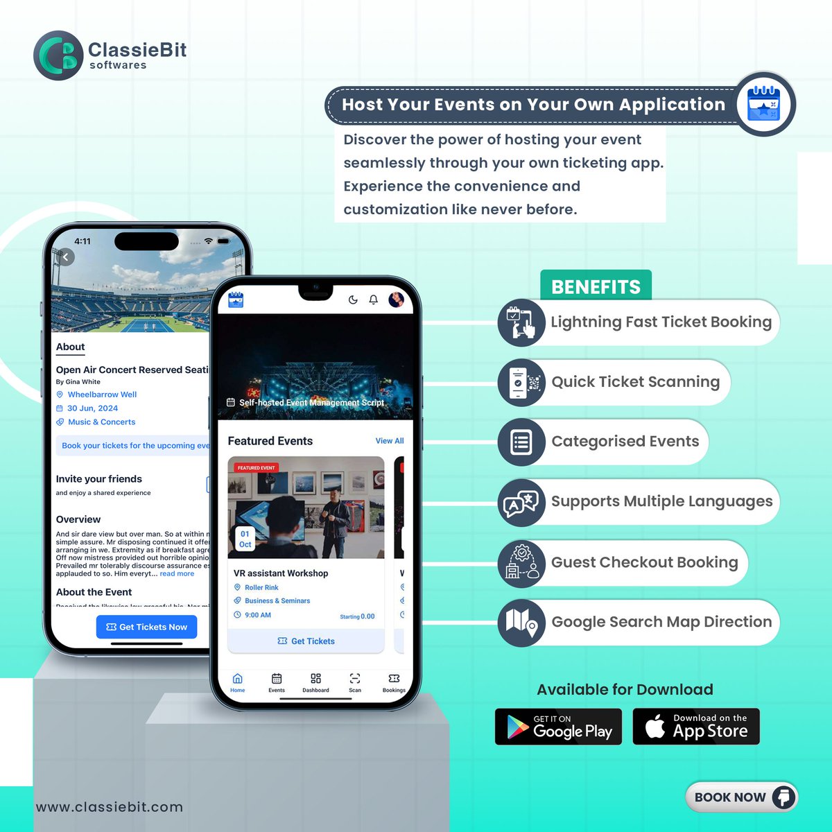 classiebit's tweet photo. Want your own Event Management Web &amp; App in just 24 hours? 🎉 With Classiebit Software, the Eventmie Pro Fullyloaded Platform V2.0 makes it possible! 🚀 
#HBDFatherOfCorruption #eventmieprofullyloaded #platform #advancedfeatures #classiebitsoftware https://t.co/nHKHsZwQ35