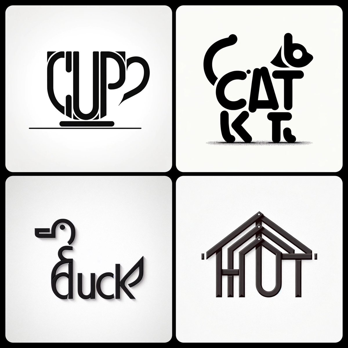 umesh_ai's tweet image. 🎨 Made with Letters 🤖 

Prompt : An ultra minimalist illustration of a [SUBJECT] cleverly represented using the word &apos;SUBJECT&apos;. The letters of the word &apos;SUBJECT&apos; are arranged to form the shape of the [SUBJECT], with no additional shapes. The design focuses on the letters…