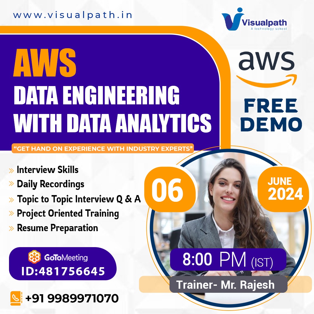 VisualpathPro's tweet photo. Join Now: https://t.co/0dLSPnPbeJ
Attend Online #FreeDemo on #AWSDataEngineering with #DataAnalytics
Demo on: 6th June , 2024@ 8:00 PM (IST)
Call us: +91 9989971070
WhatsApp: https://t.co/7d1LozmUsK
Visit: https://t.co/xRohUgwDnz
#student #software #ITskills #career #education https://t.co/tbu17JYEpb
