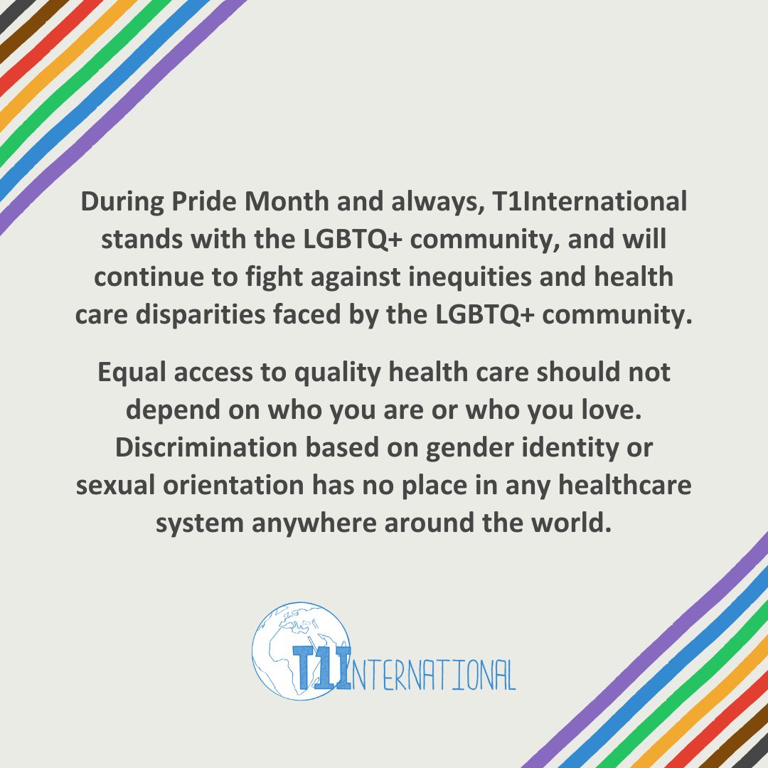 This month, the USA and many countries around the world recognize Pride Month. Did you know that South Africa celebrates in October and Japan's Rainbow Pride is in April?  T1International will continue to fight against inequities that the LGBTQ+ community faces. #insulin4all