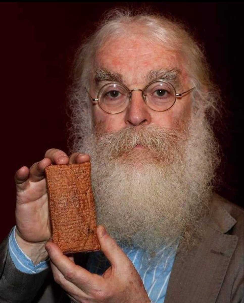 archeohistories's tweet photo. Doctor Irving Finkel holds a 3770 year old tablet containing god Enki's conversation with Sumerian king Atram-Hasis (Noah's figure in earlier versions of flood story) and instructions on how to build an ark for him. Noah's ark was first described as round boat with diameter of 220ft.

Irving Finkel, an english Philologist and Assyriologist. He is Assistant Keeper of Ancient Mesopotamian script, languages and cultures in Department of Middle East in British Museum, where he specialises in cuneiform inscriptions on tablets of clay from ancient Mesopotamia. Irving Finkel is the curator from central casting,  where he is in charge of museum's 130,000 clay tablets, he looks after its collection of board games and has made it a personal crusade to preserve old diaries. Since a lifetime spent examining clay tablets of ancient Mesopotamia has left him seemingly unaffected by the cares of the workaday world. He has spent 20 years investigating one that challenges the story of Noah and the flood... 

"The man who is tired of tablets is tired of life," he announces in his delightful new book, The Ark Before Noah, which sets out to demonstrate that the biblical flood narrative was derived from stories that had been embedded in Sumerian and Babylonian society and literature for thousands of years. The book revolves around a clay tablet dating from about 1800 BC with 60 lines of cuneiform (tiny, wedge-shaped script on tablets), which relate part of the flood story. Finkel first encountered this "Ark tablet" almost 30 years ago when a member of the public brought it to show him. He has spent past 20 years translating the text and putting it in the context of other flood literature, and is now ready to unveil it to the world. This is in the form of his book and a Channel 4 documentary, shows building the ark to specifications on Finkel's tablet to see if it floats.

Finkel's bombshell and the point of the Channel 4 programme – is that he reckons original ark was round. "The fact that the ark was round is the headline finding," he says. "It's something nobody in the world had anticipated because everybody knows what Noah's ark looked like." All those pictures of oblong, multi-decked boats that look like neat country cottages will have to be redrawn.

The mobile phone-sized ark tablet is housed in a posh-looking red box with "Instructions on the Building of the Ark" written on it. Finkel takes tablet out of the box and lets me hold it – a chance to commune with the ghosts of ancient Mesopotamia. I manage not to drop it. As well as casting new light on the shape of the original ark, it also contains the first written allusion to the animals "going in two by two". In book, he describes unearthing this reference on the broken, weathered tablet with its worn-out wedges as his "biggest shock in 44 years of grappling with difficult lines in cuneiform tablets ... I nearly fell off my chair." He is good at conveying the excitement of academic discoveries, a television natural.

He could have written up his findings in an academic tome that would have pleased his peers, but he has instead produced a digressive, amusing, personal book for the general reader, a book that is willing to ask big questions – such as how did Babylonian ark story find its way into the Bible? – and make the odd educated guess. "There's very little in existence that helps people with this subject. Mostly we're orientated to make it seem forbidding and difficult."

"When I first wrote the book I did it feeling that all my colleagues were going to read it and they'd be saying [puts on whispery academic voice] 'I rather doubt ...' But when I wrote the second draft, I suddenly had this brilliant idea that I would forget my colleagues existed and write for everybody else, which was very liberating. It meant I could speak with my real voice." In the book, Finkel explains his own route into Assyriology and his continuing love affair with the subject.

British Museum

#archaeohistories