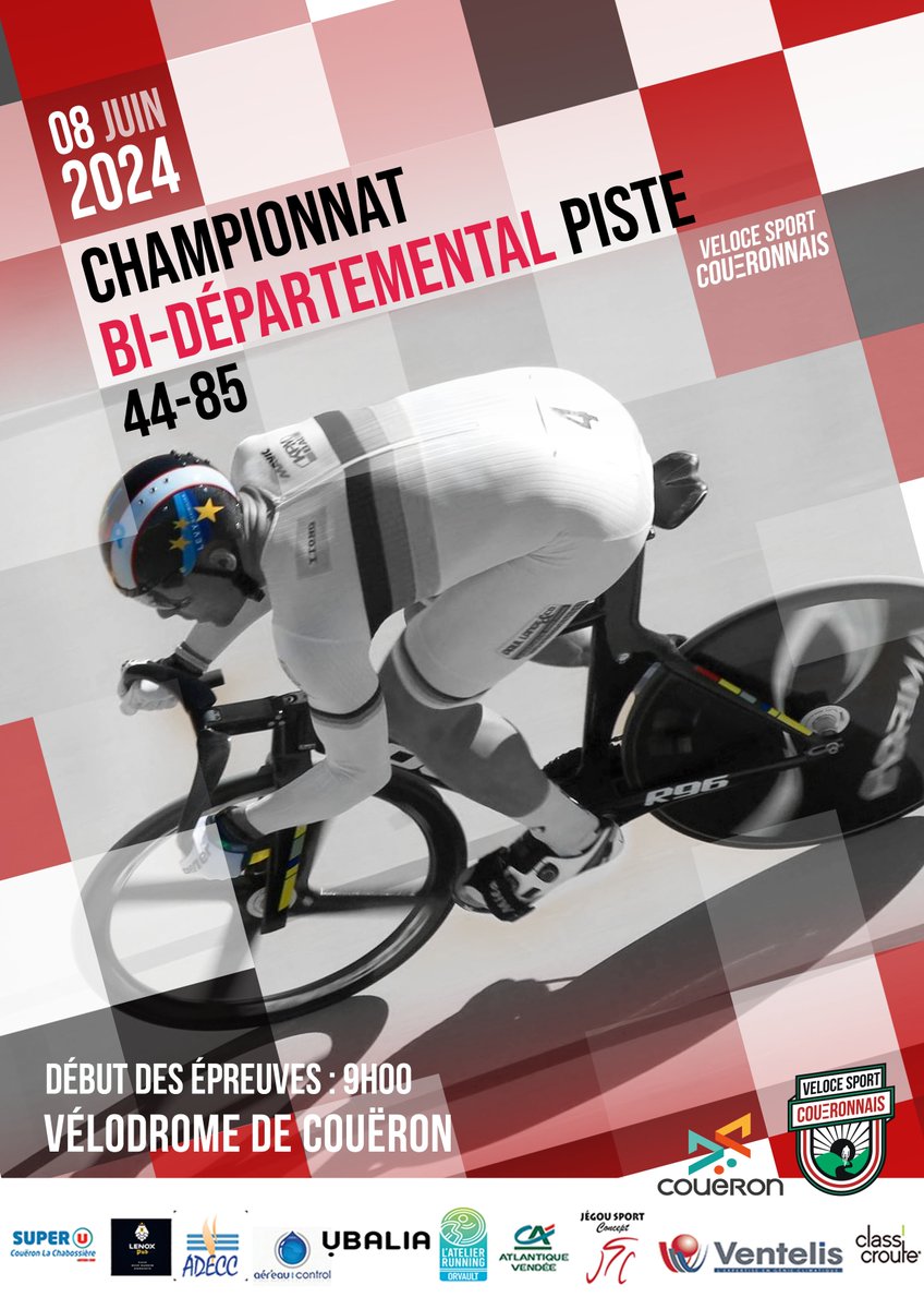VSCoueron's tweet photo. Couëron - Championnat Bi-Départemental 44-85 Piste  sur le site
du vélodrome de Couëron, les meilleurs spécialistes s'affronteront pour glaner les titres départementaux

🗓 Samedi 8 Juin 2024
📍 Vélodrome de Couëron • Rue Marcel de la Provôté https://t.co/MEWunIQ8v3