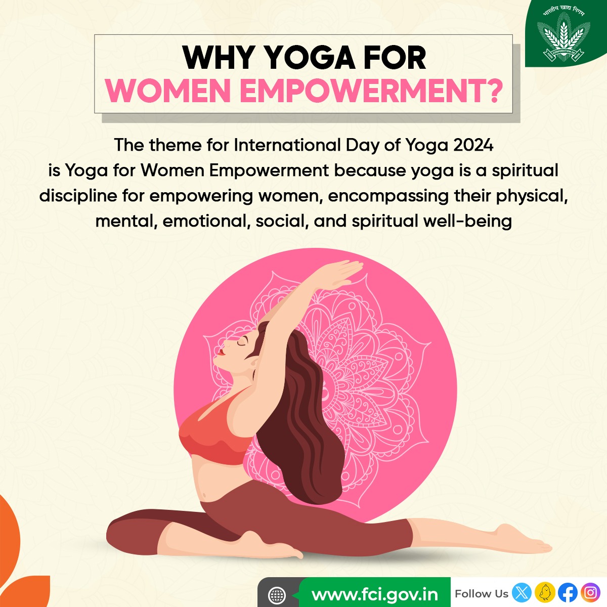 Yoga empowers women with physical, mental, emotional, social, and spiritual well-being. This encourages them to take on roles as leaders, educators, and advocates for change across society. #NourishWithYoga #IYD2024