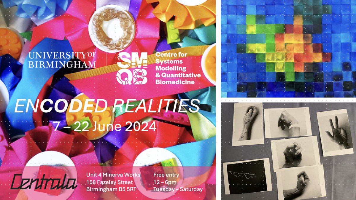 SMQB_UoB's tweet photo. Join us 6pm this Friday June 7 #DigbethFirstFriday for the launch night of ENCODED REALITIES #EncodedRealities our latest sci-art exhibition featuring the work of 12 artists who have collaborated with 49 scientists from @unibirmingham & beyond. Hope to see you there! https://t.co/2zCxWc3FDT