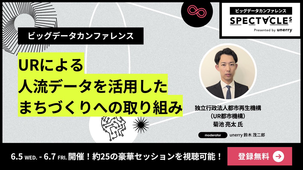 unerry_pr's tweet photo. 😀 #SPECTACLEs2024 SESSION紹介🪇
🗓️ <day1 >6月5日 15:30〜
勝手にKEYWORD🔑
#人流くん
#大企業のDX
#都市再生
ご登録はこちら👇
https://t.co/OZ1frarz2Z
市街地再開発や都市再生事業、エリアマネジメントに取り組むUR都市機構様では、まちの課題やニーズの把握&対応策の検討のために数年前から人流データの活用を始めています🚶♀️🚶♂️ビッグデータ活用でどんな変化がおきたのか?大規模組織でのDXを実現するためのヒントにに繋がるセッションです👏
#まちづくり #ビッグデータ #unerry #PR