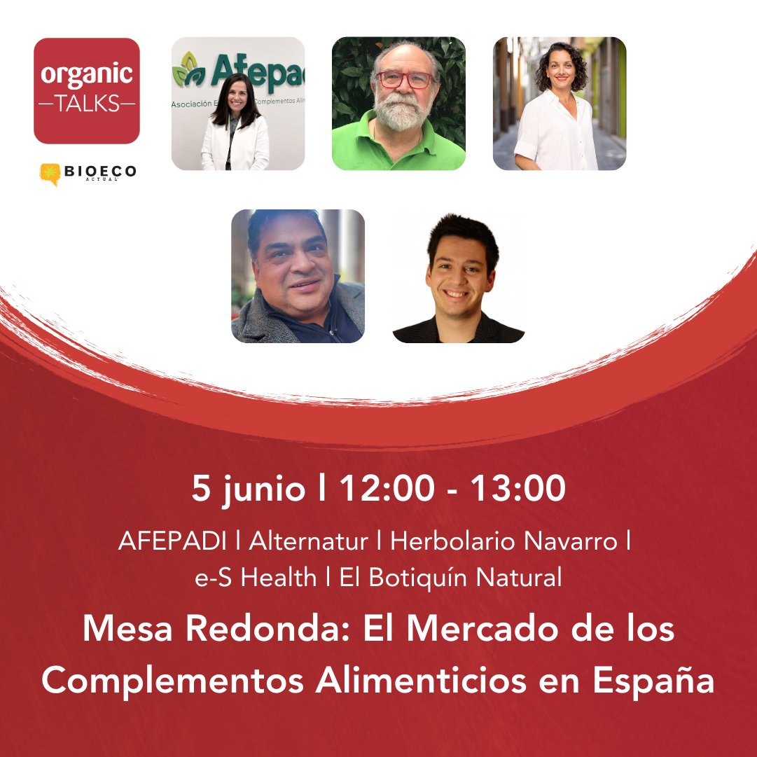 📣 ¡No te lo pierdas! 📍 Os esperamos en la Mesa Redonda sobre el Mercado de los Complementos Alimenticios en España el día 5 a las 12:00h en Organic Talks by Bio Eco Actual en @organiciberia. 🔔 ¡Haz click y guárdate la fecha en tu Calendar! calendar.google.com/calendar/event…