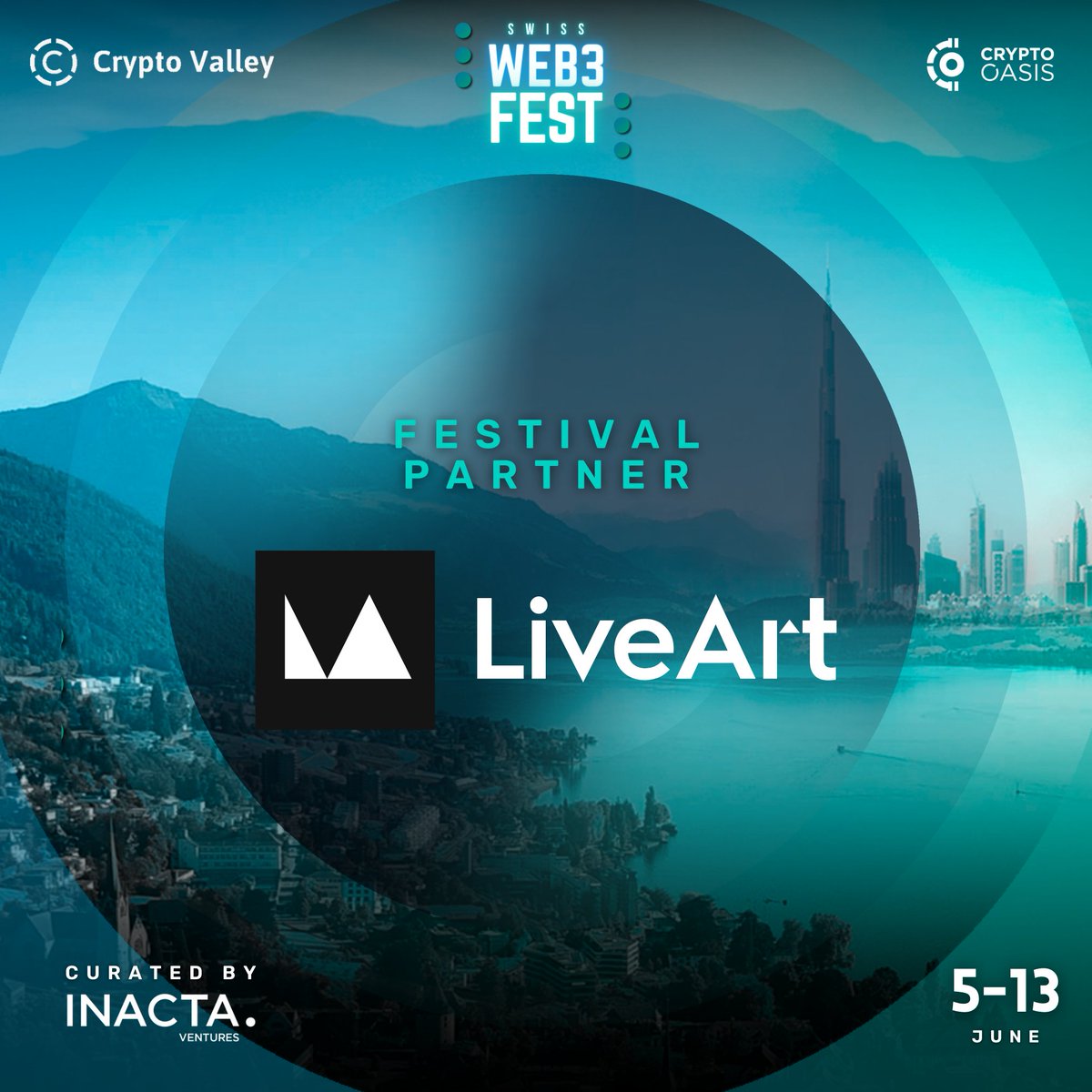 @LiveArtX joins us as a Festival Partner for the #SwissWEB3FEST! Secure your tickets now for a week of innovation, networking, and unforgettable experiences! 📅 June 5th - 13th 📍 Switzerland 🎟️ lu.ma/web3fest 🔗linktr.ee/web3fest