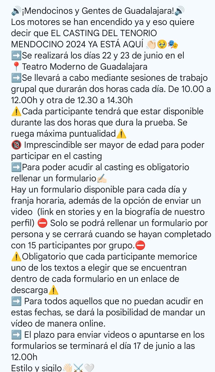 ¡Mendocinos y Gentes de Guadalajara!
YA ESTÁ AQUI EL CASTING DEL TENORIO MENDOCINO 2024 🥹🤍🎭👏🏻 link de los formularios 👇🏻
linktr.ee/tenoriomendoci…