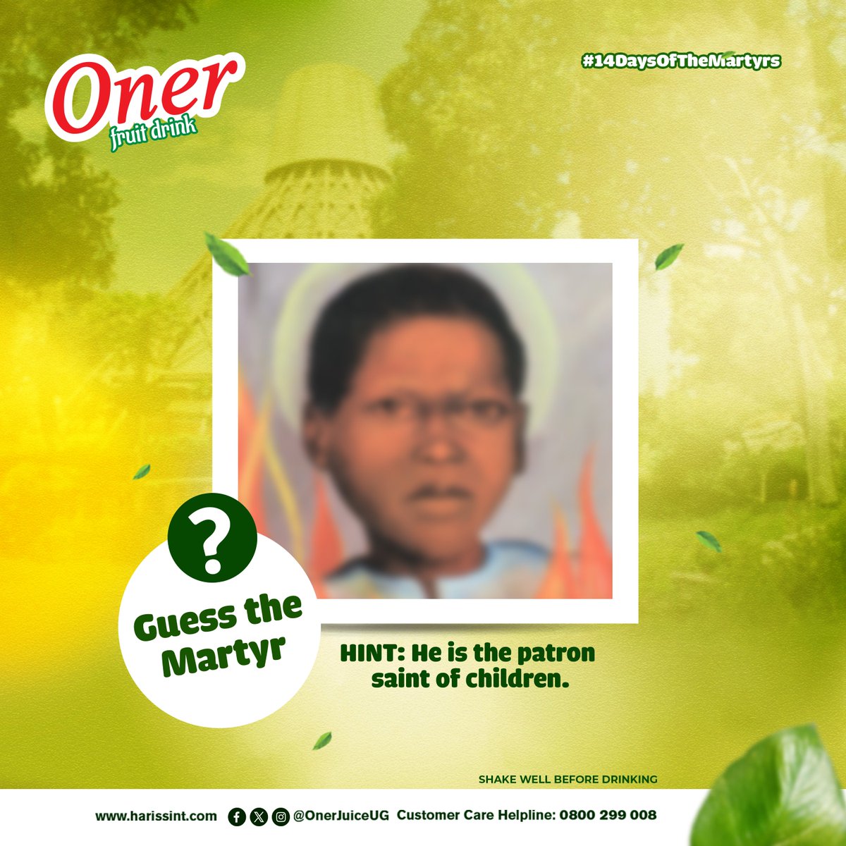 OnerJuiceUg's tweet photo. It's the final day of #14DaysOfTheMartyrs! 
Can you identify the martyr in the image?  

Guess correctly for a chance to win UGX 50K. Winner will be randomly selected and announced at 6 PM.  #UgandaMartyrs24 https://t.co/k25zJxQh0R
