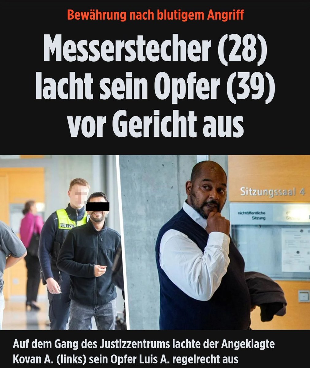 shoutingcassy's tweet image. Meanwhile die Härte des Gesetzes:

1 Jahr Bewährung und 2000€ Geldstrafe für einen Vorbestraften, der 6 mal mit dem Messer auf eine Person einsticht, die einen Streit zu schlichten versuchte.

Justiz, so hart wie Wackelpudding.