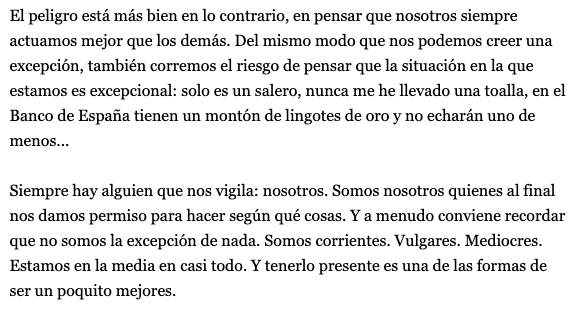 En la newsletter de la semana pasada de <a href="/JaimeRubio/">¡Jaime Rubio!</a> reflexionaba sobre esos pequeños robos "sin importancia" (un cuchillo de un restaurante, la toalla de un hotel, no dejar en un bote común lo que se ha consumido) y concluye con estos dos párrafos que me parecen acertadísimos.