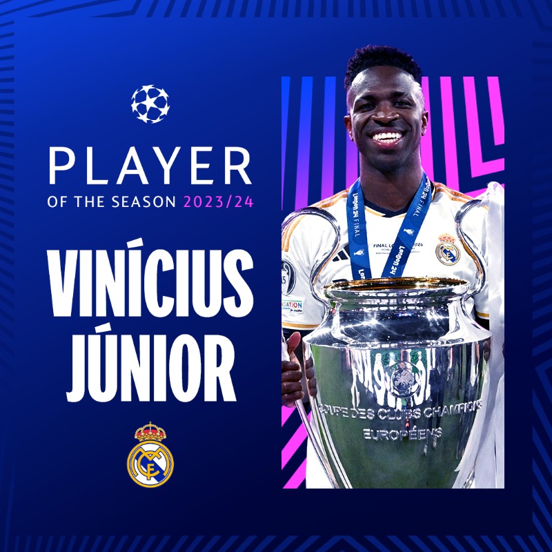 ChampionsLeague's tweet photo. ✨🇧🇷 Vinícius Júnior is the 2023/24 #UCL Player of the Season 🙌

#UCLfinal