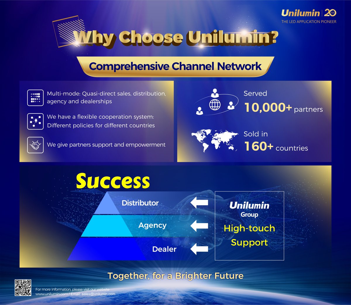9 Reasons of Why Unilumin Is Worth Your Choice 
8️⃣ Comprehensive Channel Network 

Unilumin will boost your business toward success! We offer high-touch support &amp; empowerment to all our partners covered in our flexible cooperation system: 
Distributor √ 
Agency √ 
Dealer √