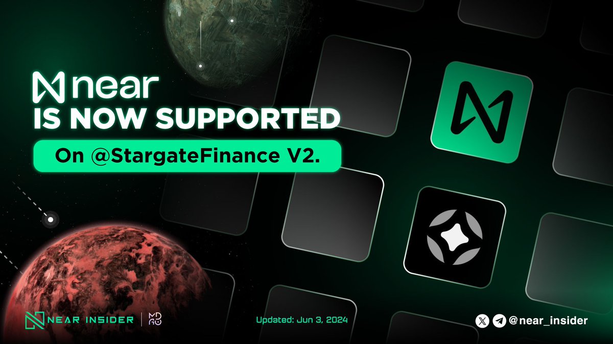 near_insider's tweet photo. The Near EVM 🐲
No need for CEXs to transfer USDC to NEAR. NEAR is now supported on
@StargateFinance V2, you can now directly bridge native USDC from 15 different chains to NEAR via @auroraisnear
✨Check it out: https://t.co/rv8VQHanKB
Dont forget follow us
#StargateV2 #NearEVM #Insider #SAVENDC