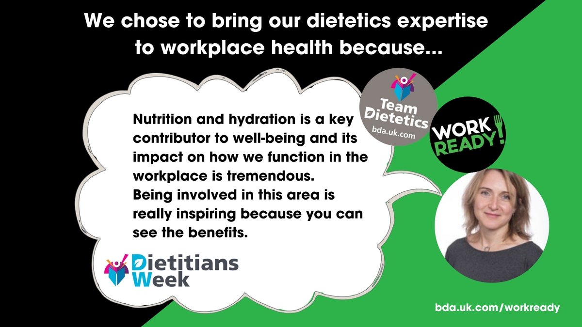BDAWorkReady's tweet image. Our Work Ready dietitians share why they chose to bring their dietetic expertise to workplace health.
This Dietitians Week why not explore how a dietitian can support your workplace bda.uk.com/food-health/wo…
@bda_dietitians #DW2024