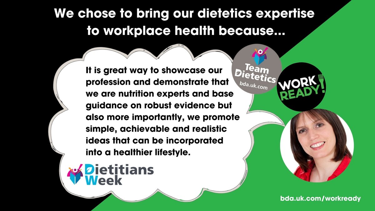 BDAWorkReady's tweet image. Our Work Ready dietitians share why they chose to bring their dietetic expertise to workplace health.
This Dietitians Week why not explore how a dietitian can support your workplace bda.uk.com/food-health/wo…
@bda_dietitians #DW2024