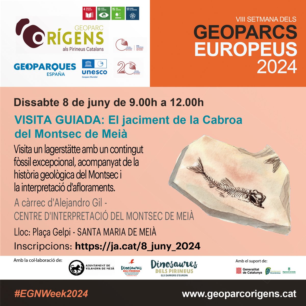 👉 Dissabte 8 de juny de 9.00h a 12.00h
VISITA GUIADA: El jaciment de la Cabroa del Montsec de Meià a càrrec d'Alejandro Gil - CENTRE D'INTERPRETACIÓ DEL MONTSEC DE MEIÀ <a href="/Dinos_Pirineus/">Dinosaures</a> a SANTA MARIA DE MEIÀ
Inscripcions: ja.cat/8_juny_2024