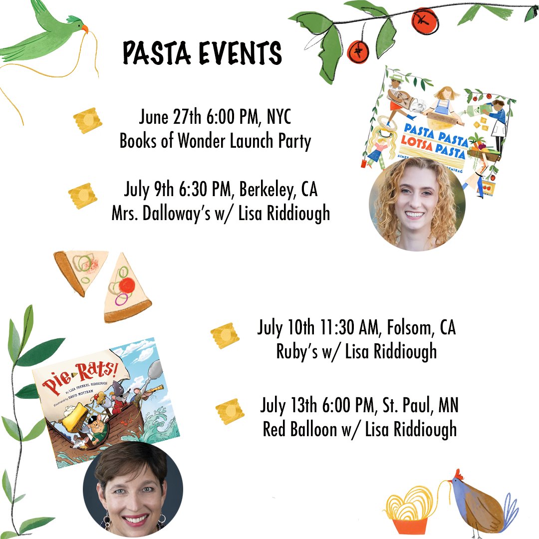 I am *thrilled* to be sharing the details of my upcoming tour for the launch of my debut #picturebook, PASTA PASTA LOTSA PASTA, with my fellow rhyming #foodie writer, <a href="/LisaRiddiough/">Lisa Frenkel Riddiough</a>! More details can be found on my website, and I hope to see you there! 

#pasta #book #kidlit