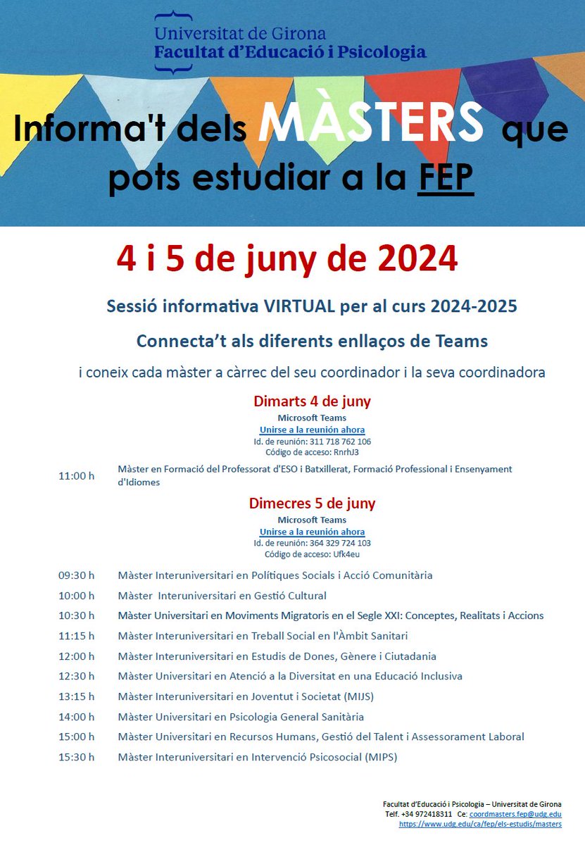 📢Demà Sessió informativa dels Màsters que pots estudiar a la <a href="/UdGEducacioPsic/">Facultat Edu. Psico</a>