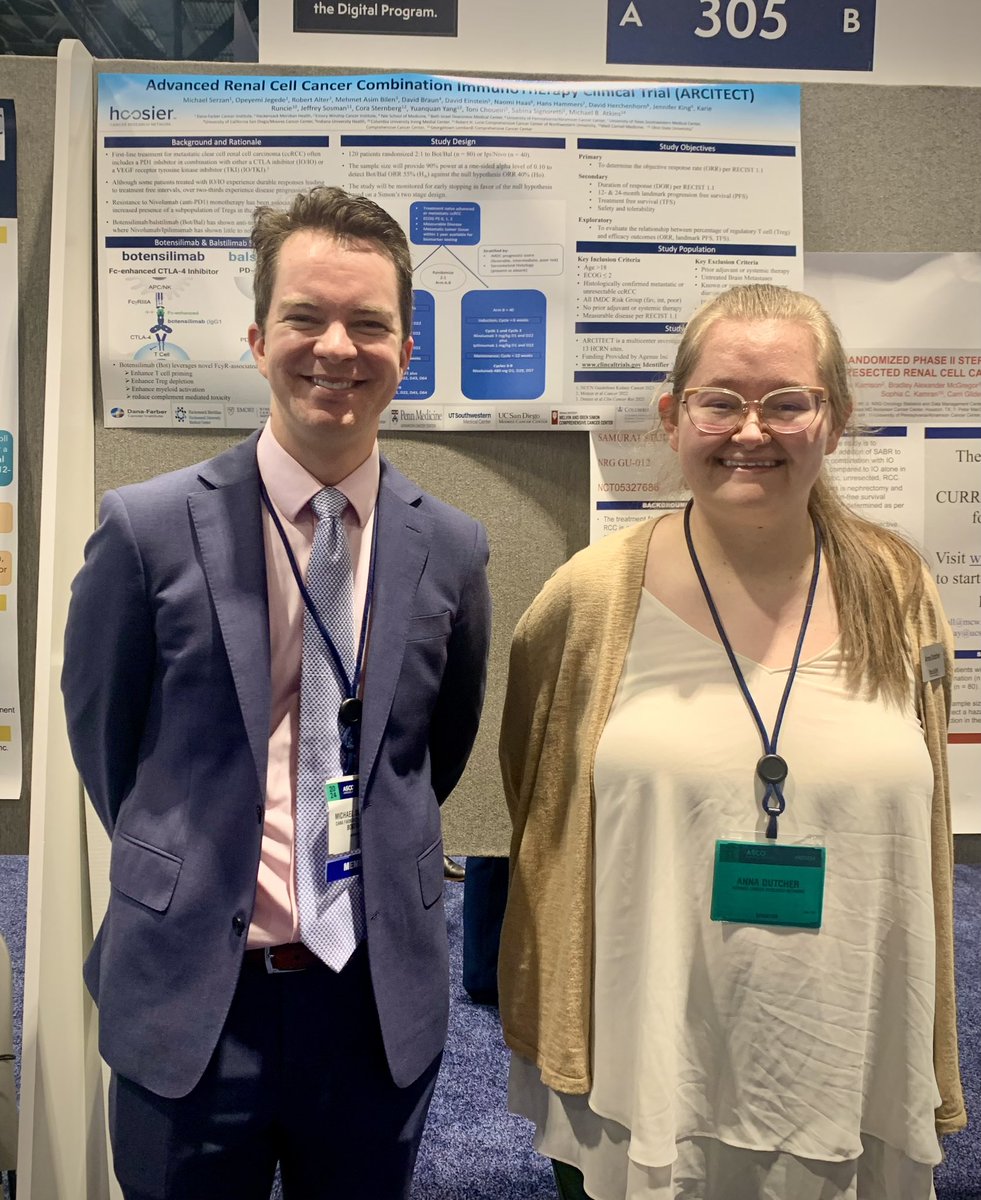 hoosiercancer's tweet photo. Congratulations, @MikeSerzanMD, Dr. Michael Atkins, and all investigators participating in the @HoosierCancer #ARCITeCT phase II investigator initiated trial of Botensilimab + Balstilimab vs Nivo/Ipi for patients with treatment naive ccRCC. https://t.co/yRdMk390vr