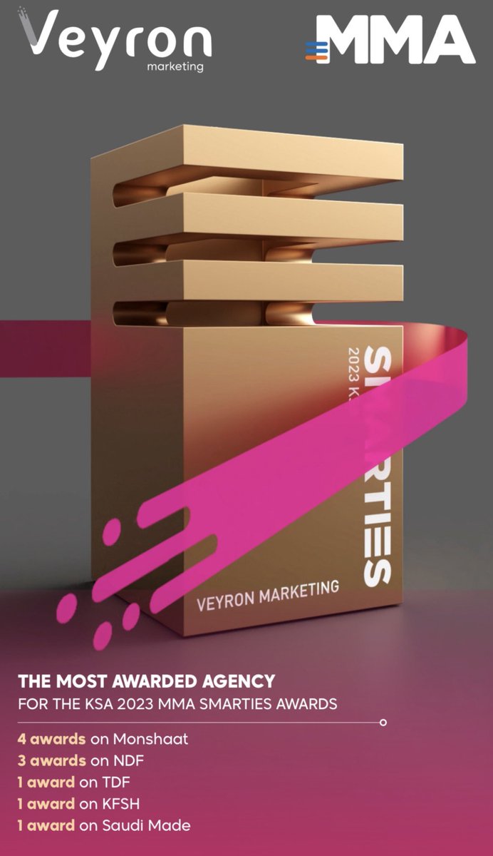 veyron_sa's tweet photo. We are grateful for our wonderful talented team &amp; business partners, for receiving the highest number of awards yesterday at the #2023KSA #MMA #SMARTIES AWARDS #MMAMENA #Marketing https://t.co/lDf949OJWE