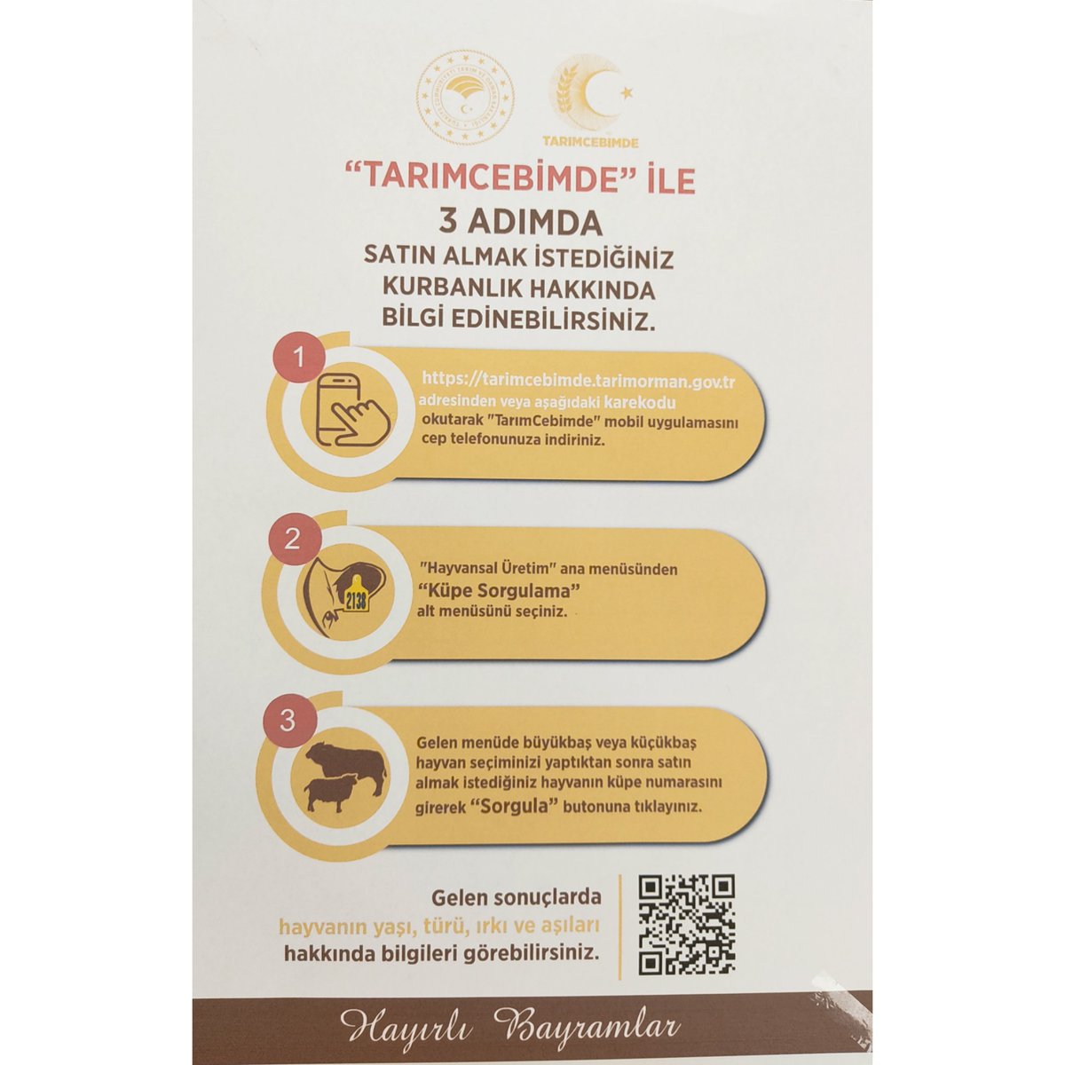 🤝 Kurbanınızı almadan önce Tarım Cebimde uygulamamızı ziyaret etmeyi unutmayın. 
Uygulama içerisindeki
📂Hayvansal Üretim
    📂Küpe Sorgulama kısmından kurbanlığınızın;
 Sağlık durumu
 Irkı
 Aşıları ve diğer tüm bilgilerini kolayca öğrenebilirsiniz.<a href="/TCTarim/">T.C. Tarım ve Orman Bakanlığı</a>
<a href="/ibrahimyumakli/">İbrahim Yumaklı</a>