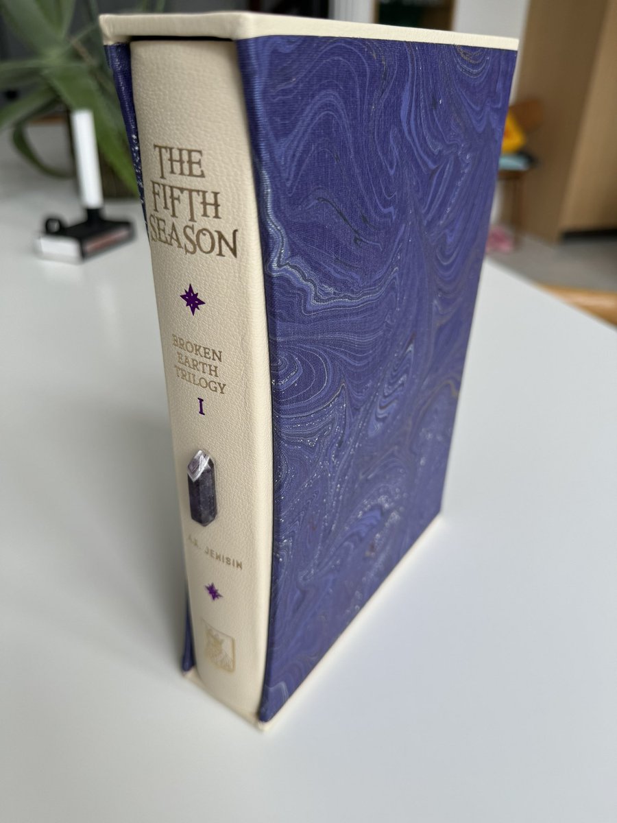 My good buddy <a href="/eent/">Anthony Kaye</a> just sent me Curious King’s truly stonking letterpress edition of <a href="/nkjemisin/">N. K. Jemisin</a>’s Fifth Season. Art by <a href="/ja_dig/">J A D</a>. It has debossed leather cover. It has an amethyst set into the spine. He’s redefining limited editions I tell you…