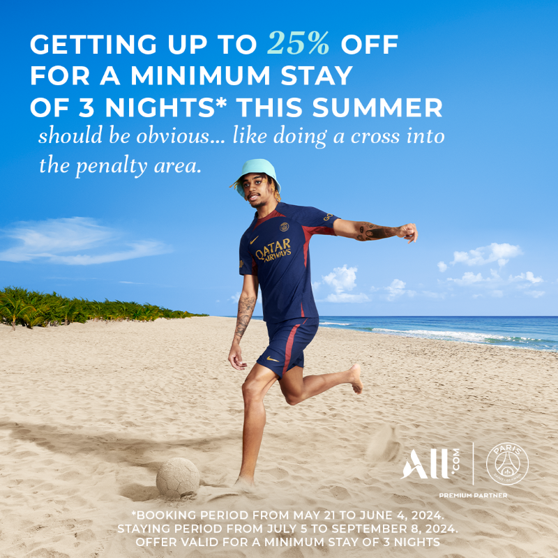PSG_English's tweet photo. 📣 LAST CHANCE

The vacations kick-off is approaching. Save 25% during the summer break on stays across Europe and North Africa by booking your hotel on https://t.co/zkxkxVT5x3.

#ALLsummerBreak #ALLxPSG | @all