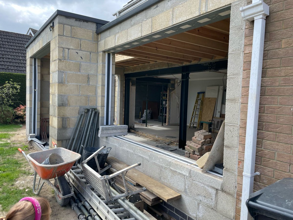 Am2Architects's tweet photo. Loving the progress on our project in Scothern, Lincolnshire! The extension is coming together nicely, creating a spacious open-plan dining area and a versatile room on the side - perfect for a gym or playroom! 

#homeimprovement #Lincolnshire #extension #homeextension #architect https://t.co/tG8xIwFRLg