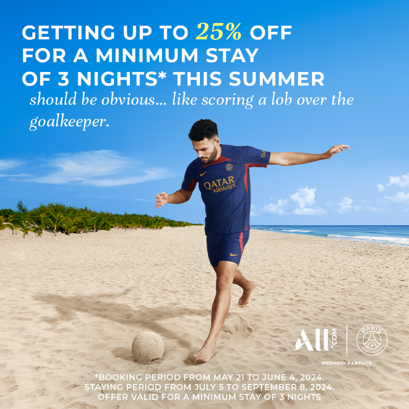 PSG_English's tweet photo. 📣 LAST CHANCE

The vacations kick-off is approaching. Save 25% during the summer break on stays across Europe and North Africa by booking your hotel on https://t.co/zkxkxVT5x3.

#ALLsummerBreak #ALLxPSG | @all