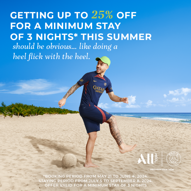 PSG_English's tweet photo. 📣 LAST CHANCE

The vacations kick-off is approaching. Save 25% during the summer break on stays across Europe and North Africa by booking your hotel on https://t.co/zkxkxVT5x3.

#ALLsummerBreak #ALLxPSG | @all