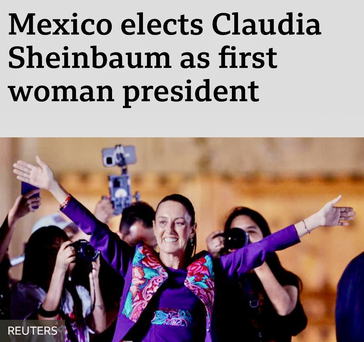 “For the first time in the 200 years of the Mexican Republic, I will become the first woman president of Mexico” - <a href="/Claudiashein/">Claudia Sheinbaum Pardo</a>  wins in a landslide, securing 60% of vote. Former mayor, accomplished scientist, mentored by outgoing President: Welfare programs, Tackle violence 🇲🇽