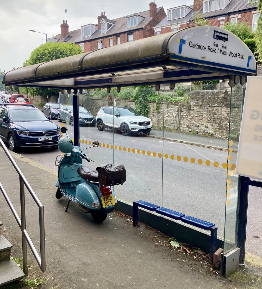 BlokeSheffield's tweet photo. It’s not a scooter shelter you TW@T #opparksafe @ParkinginSheff @SheffParking @SheffNW_NPT @SheffCouncil https://t.co/FfJlr2reMs