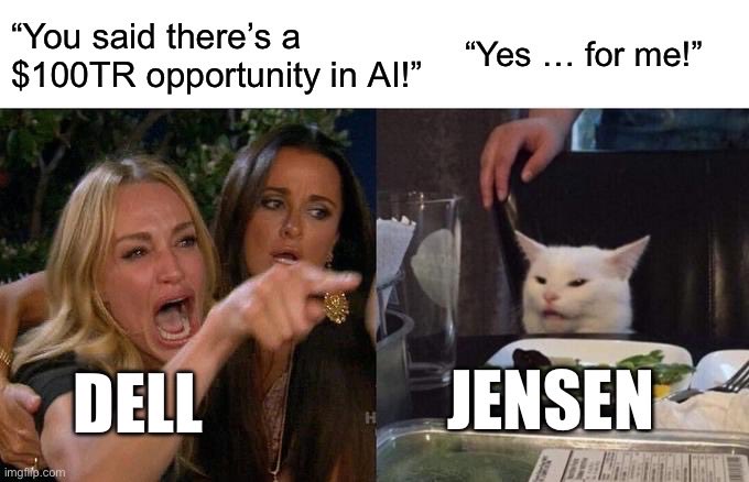 agnostoxxx's tweet photo. Jensen talks about a $100 trillion opportunity in AI.
Meanwhile, not even DELL could make money from AI this quarter 🤭🤭🤭

$NVDA $DELL https://t.co/ybH2yWAxUv