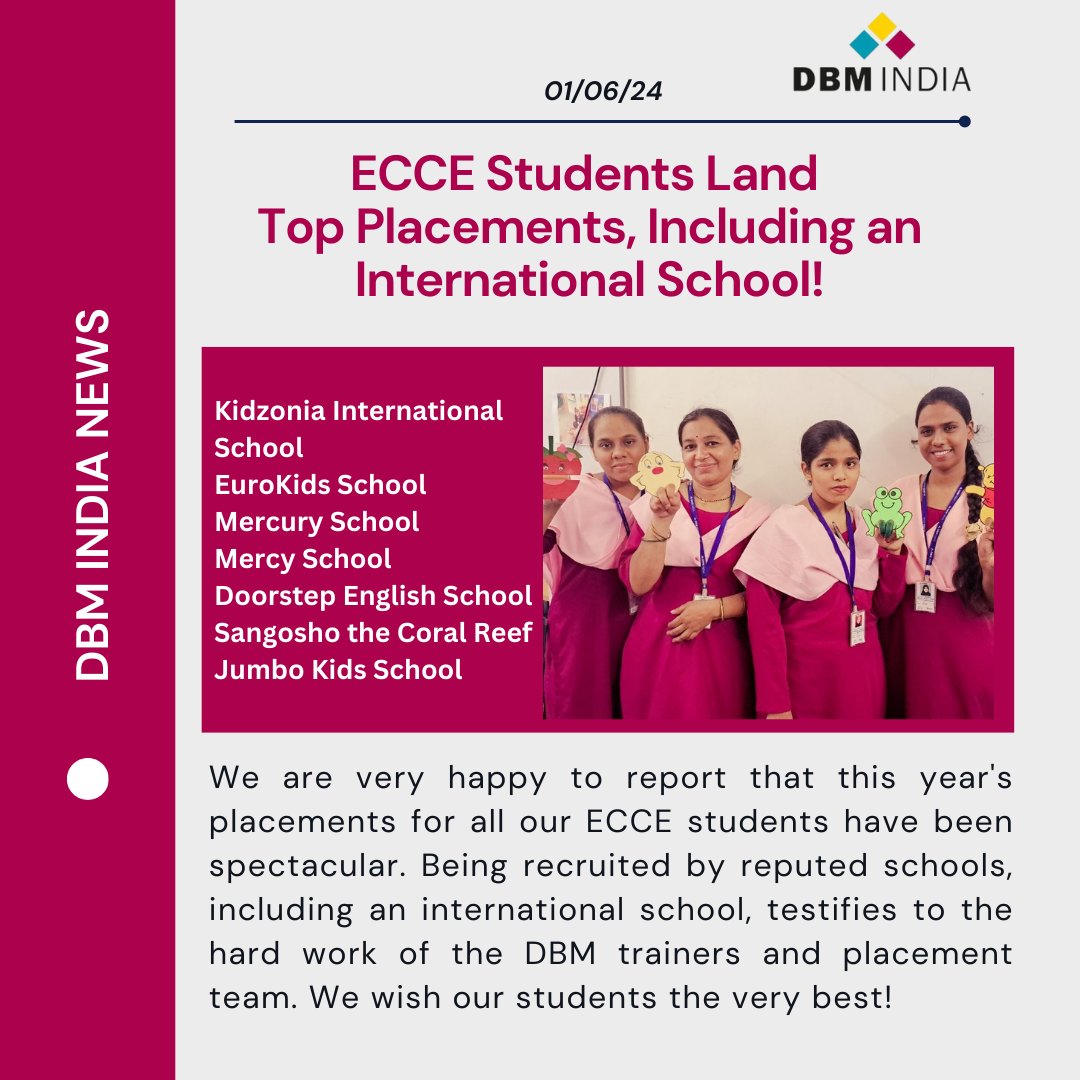 Our ECCE Students Land Top Placements!!!

#dbmindia #dbmteam #ECCE #placemnts #schools #course #education #preprimary #hardwork #success #inspiration